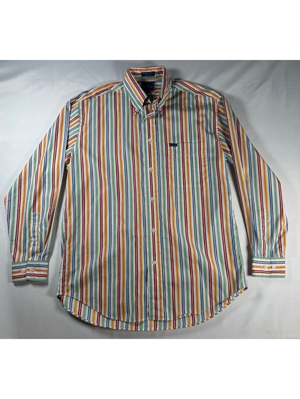 Faconnable Mens Dress Shirt Multicolored Stripe Sz Med 100% Cotton Made in USA